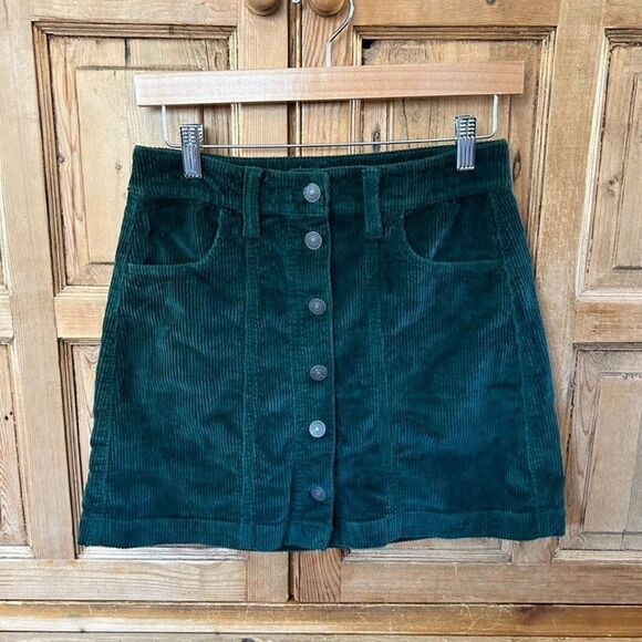 American Eagle 2‎ Super Hi-Rise A-Line Skirt Green Corduroy Ribbed Jewel Green - Picture 1 of 10